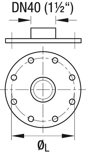 Flanschplatte mit Dichtung Emailliert 180 mm Muffe DN 40 (1 1/2), LK 150 mm